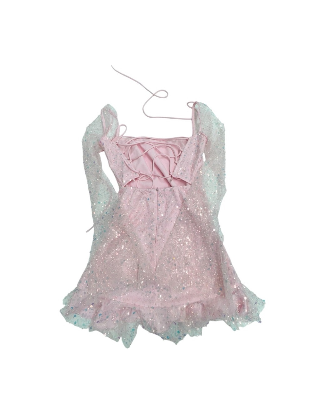 Sequin Flare Long Sleeve Dress in Pink. - Picture 4 of 10